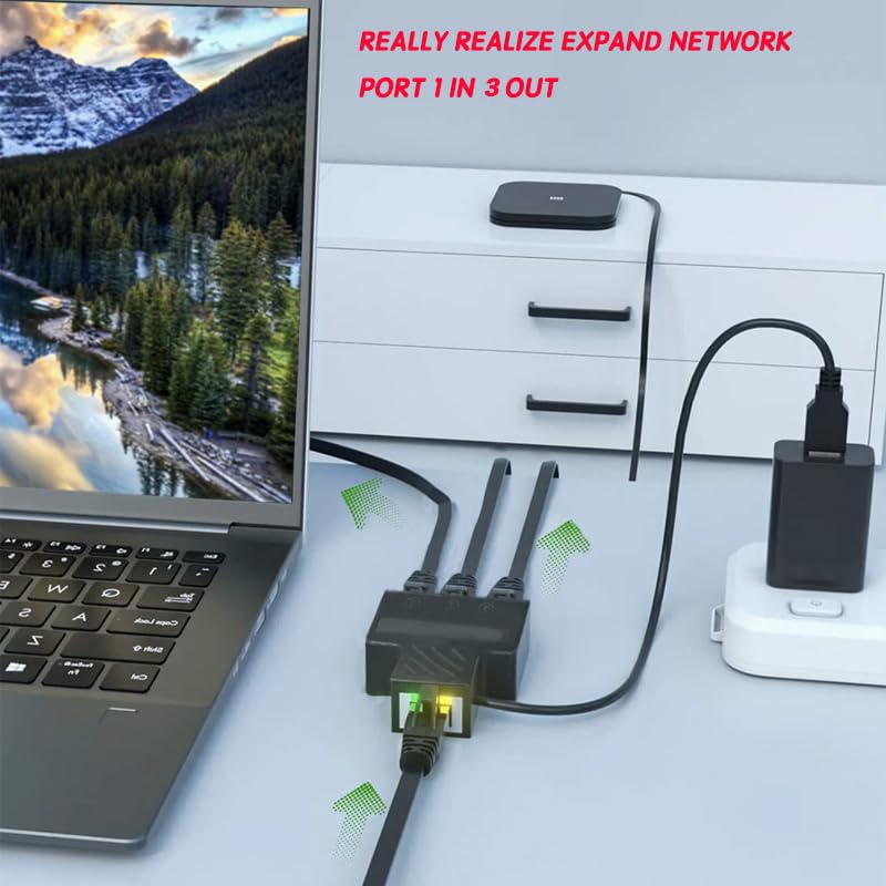 RJ45 Network Splitter Adapter, USB to RJ45 Network 1 to 3 Dual Port Ethernet Socket Connector 8P8C Extender Plug LAN Interface for Cat5e,Cat6,Cat7,Cat8 (1 to 3)
