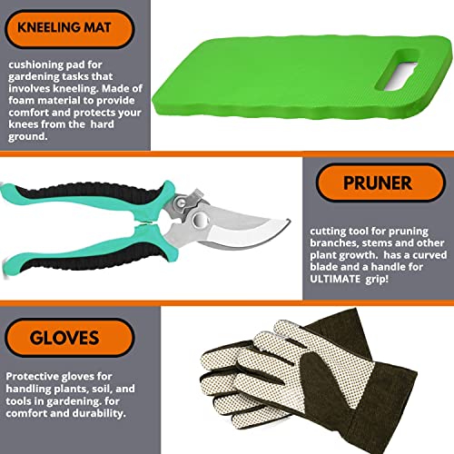 Gardening Tools - Garden Tools Stainless Steel Gardening Gifts for Women Shovel Trowel Fork Rake Gardening Gloves Perfect Gardening Gifts dark green with kneeler