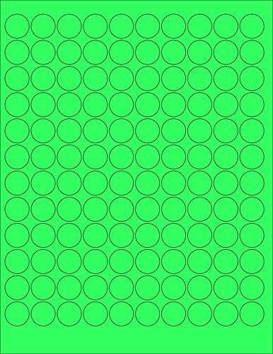 ChromaLabel 0.75 Inch Round Printable Labels for Laser and Inkjet Printers, 2700 Stickers per Pack, 108 Dots per Sheet, Fluorescent Green 3/4" Diameter Fluorescsent Green