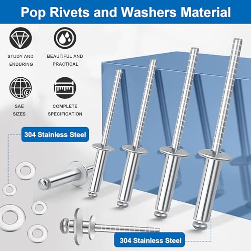 600pcs 11-Values Stainless Steel Pop Rivets with Backup Rivets Washers Assortment Kit