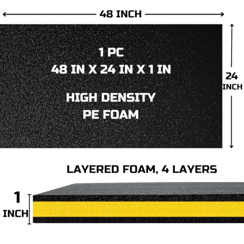 ONREVA Tool Box Foam Organizer 48x24x1 inch 1PC, Kaizen Sheets for Pro Tool Control, Custom Tool Shadow Inserts for Cases & Drawers, High Density Polyethylene Foam, Black with Yellow