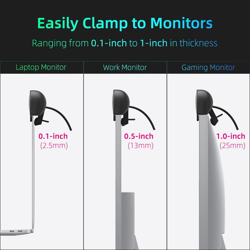 [Upgraded] Computer Speakers for Desktop PC | Monitor Speakers | USB Plug-N-play External Speakers for Laptop, Small PC Soundbar with HD Sound, Loud Volume, Enhanced Bass – Easily Clamps to Monitors