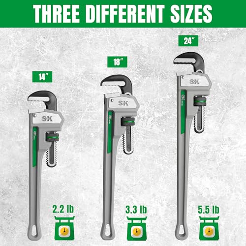 SK 14'' Pipe Wrench, Adjustable Plumbers Wrench, Aluminum Plumbing Wrench 14" Pipe Wrench