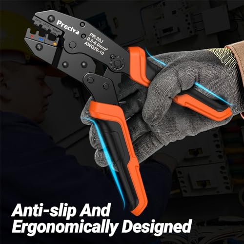 Preciva Crimping Tool Kit for Insulated Wire Connectors, AWG20-10 Ratcheting Wire Terminal Crimper with 400Pcs Insulated Connectors RC50400