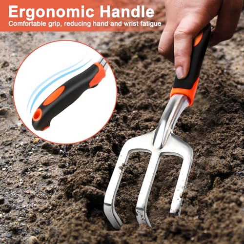 Small Garden Claw Tool Garden Handrake with Ergonomic Handle + Garden Tools 7 Pack Garden Tool Set with Ergonomic Non-Slip Handle