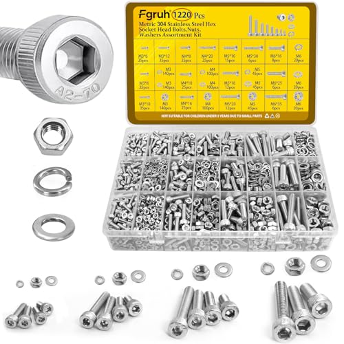 260PCS SAE 1/4-20, 5/16-18, 3/8-16 Hex Bolts Assortment Kit & 1220PCS M3 M4 M5 M6 Metric Hex Socket Head Screws Assortment Kit
