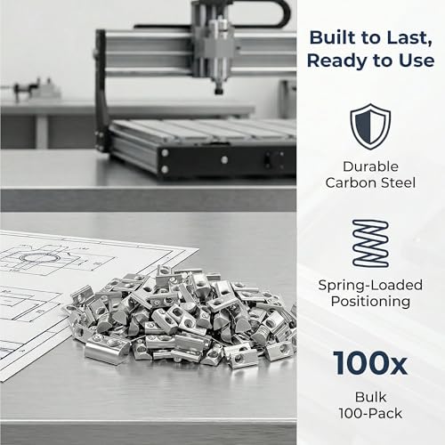 100 Pack M8 T Nuts for 4040 Series Aluminum Extrusion, Roll in Spring Loaded T Slot Nut, Carbon Steel Nickel Plated Hardware for 3D Printer, CNC Router & Industrial Frame 4040 Series M8
