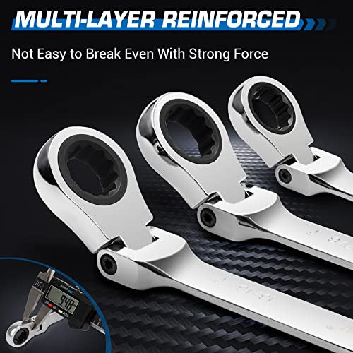 DISEN 6PCS Extra Long Double Box End Ratchet Wrench Set 8-19mm with Pouch Single Jointed Set