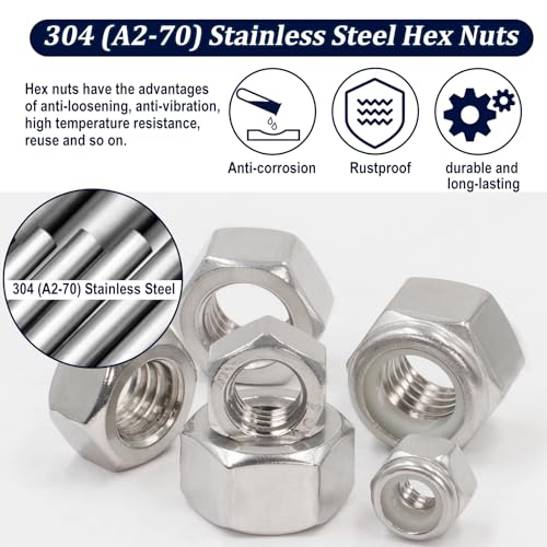 ZQZ 345Pcs SAE Hex Nut & Lock Nuts Assortment Kit (#4-1/2) Hardware Nut Set SAE Hex Nuts & Locknuts Assortment;345 PCS