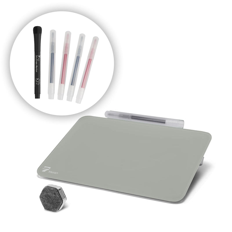 Gray Desktop White Board Glass with Calculator＆ Small Desktop Dry-Erase Pad Glass whiteboard