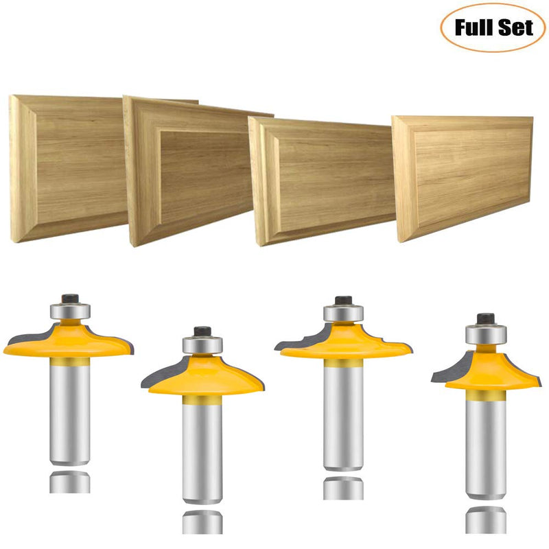 LEATBUY Door&Drawer Front Edging Router Bit Set 1/2-Inch Shank 4 PCS, Woodworking Milling Cutter Tools, Carbide Cutter CNC Router(1/2-shadow) RD-A