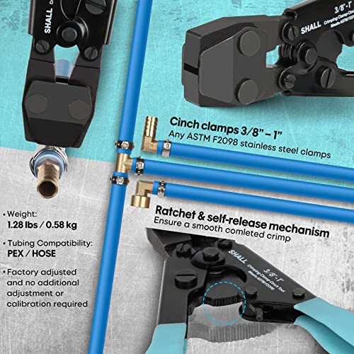 SHALL Pex Crimping Clamp Cinch Tool and Pipe Hose Cutter, Pipe Fitting Crimper Tool Kit Meets ASTM F2098 for 3/8" to 1" Stainless Steel Clamps Including 20pcs 1/2", 10pcs 3/4" Clamps With Storage Bag Pex Crimping Tool