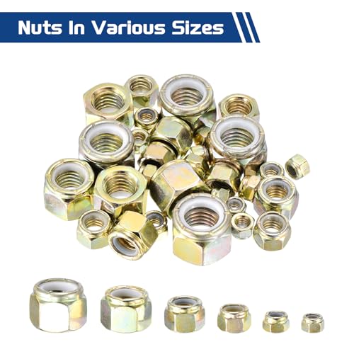 100Pcs 7/16"-20 Nylon Locking Hex Nuts CarbonSteel Yellow 100