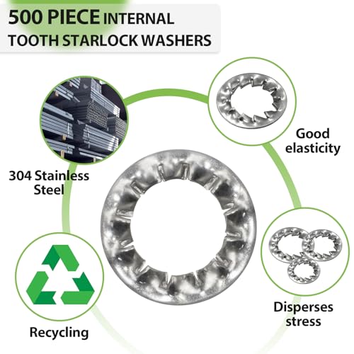 500 PCS 304 Stainless Steel Internal Tooth Lock Washers Assortment Kit and 500 PCS Steel Black Oxide Finish Internal Tooth Star Lock Washers