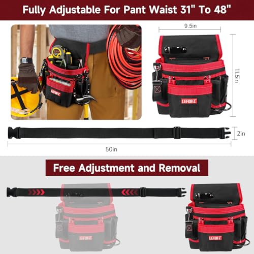 14-Pockets Magnetic Tool Belt Pouch+Replacement Padded Tool Belt(Adjustable 34''-40'')+Drill Holster,3 in 1 Tool Belts for Men,Work Belts with Impact Holster for Electrician,Carpenter,Construction
