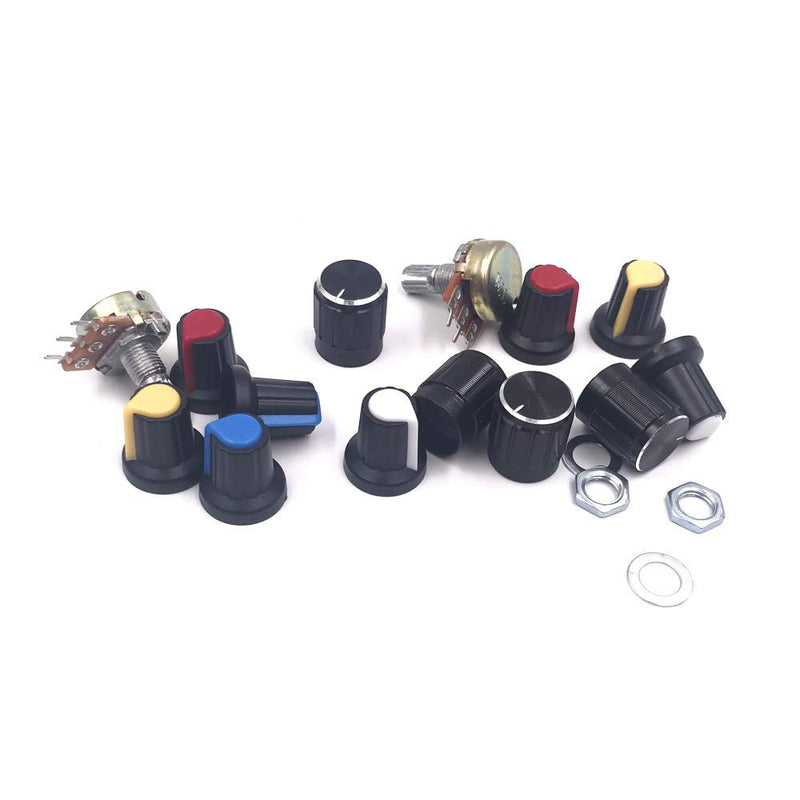 GTIWUNG Potentiometer Mono Linear B5K B10K B20K B50K B100K, 20 pieces. Single potentiometer, WH148 3-pin rotary potentiometer with nuts and washer T244