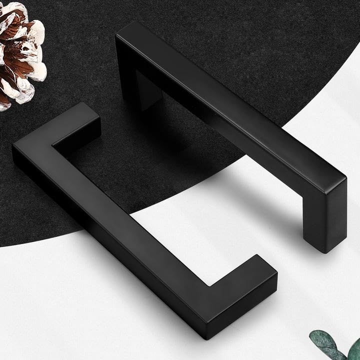 Probrico 12 Pack 3-1/2 Inch (90mm) Hole Center Cabinet Handles Stainless Steel Kitchen Drawer Pulls Square Bar Cabinet Hardware for Kitchen Bathroom Cupboard 3-1/2" hole center Black