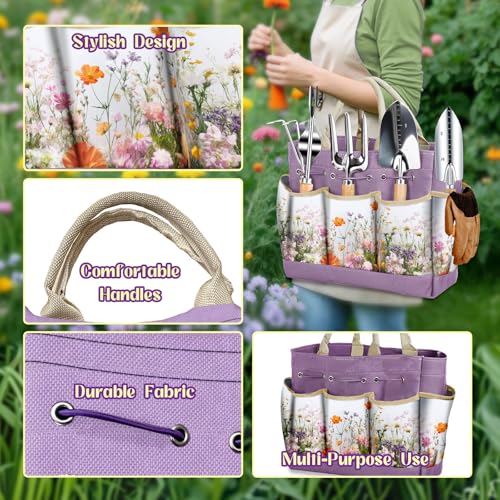 Gardening Tool Set with Tote Bag Heavy-Duty Garden Tools Gardening Gift Purple
