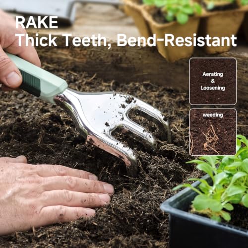 PrunePro Garden Hand Tools Set: 3 Pack Gardening Tools Trowel Transplanter Cultivator Stainless Steel Ergonomic Yard Tool Kit