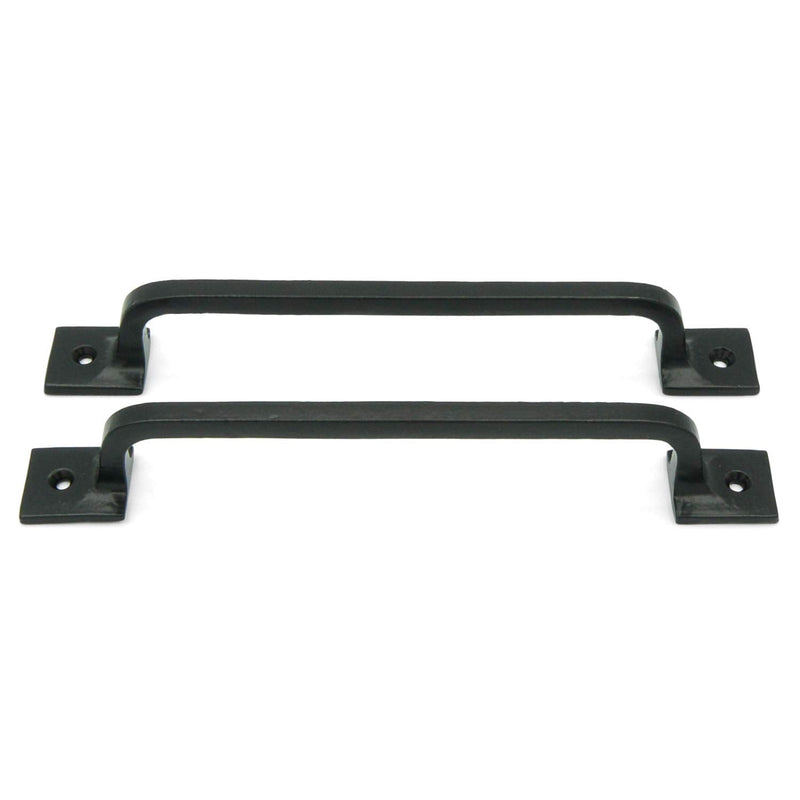 CRAFTSMAN ROAD Black Cast Iron Pull Handles 12 inch (Squared Base, Set of 2) - Cabinet Door Handles, Gate Handle Pull, Barn Door Hardware, Grab Handles