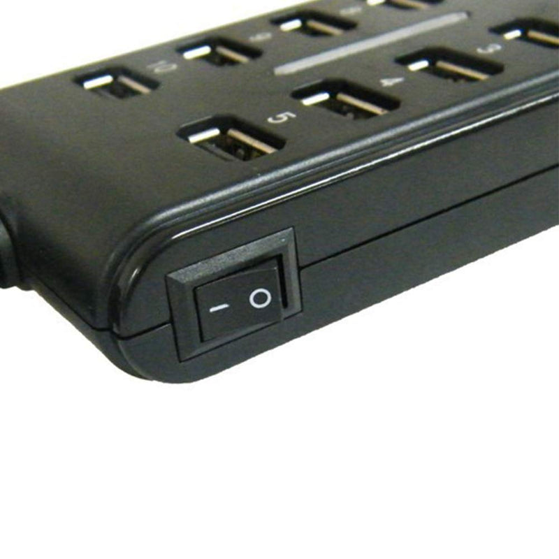 Xiaokeis 10-Port USB 2.0 Hub - Powered, Portable with Fashion Appearance, Suitable for Household Usage, Mini USB Port Can be Space Saving (Black) Black