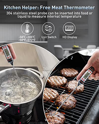Eventek [3 in 1] Infrared Thermometer, -50°C ~ 600°C Temperature Meter with 304 Meat Thermometer & Bag, Laser Thermometer IR Non-Contact Digital Pyrometer Gift for Kitchen Barbecue Industry