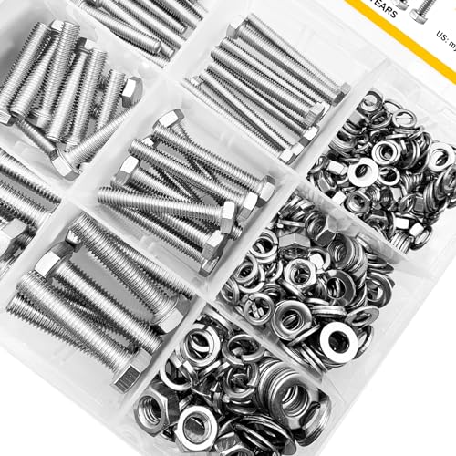 Mywish 448PCS Metric 304 Stainless Steel Hex M5 M6 M8 Screw Set & 511Pcs Zinc Steel M5 M6 M8 Hex Head Nuts and Bolts Assortment Kit