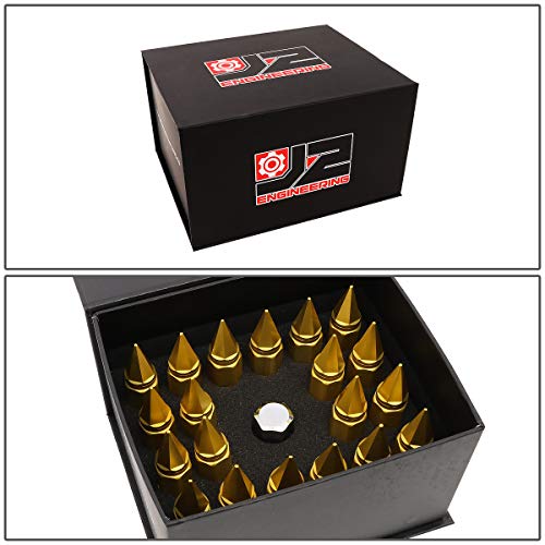 J2 Engineering LN-T7-017-15-GD Gold 7075 Aluminum M12X1.5 20Pcs L: 90mm Spiky Cap Lug Nut w/Socket Adapter