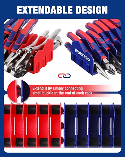 WORKPRO 4-Pack Plier Organizer Rack, 40-Slot Tool Organizer and Storage 4 Pack Blue &Red