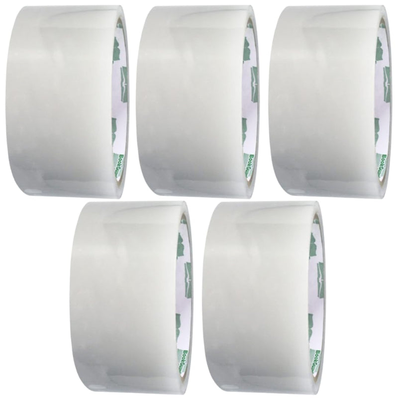 BookGuard 2 Inch Stretchable Clear Book Tape, Clear Book Repair Poly Tape, 15 Yards per Roll - Case of 5 2" Wide, 15 Yards Pack of 5