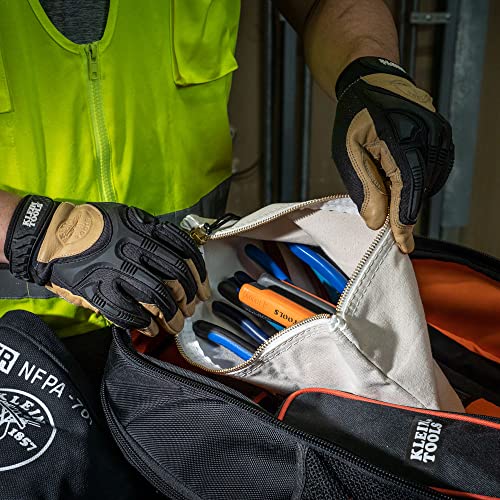 Klein Tools 5139 Zipper Bag, Canvas Tool Pouch 12.5 x 7 x 4.25-Inch with Heavy Duty Brass Zipper Close, Natural Zipper Bag + D275-5 Pliers