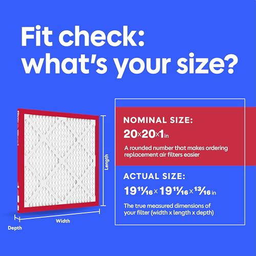 Filtrete 20x20x1 Air Filter, MERV 11, MPR 1000, Allergens & Pet Dander, 3-Month AC and Furnace Filters, Cleaner Air, Reliable Airflow, 4 HVAC Filter (Actual Size 19.68 x 19.68 x 0.81 in)
