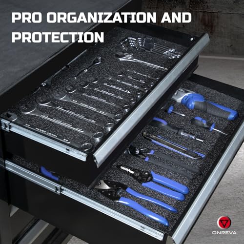 ONREVA Tool Box Foam Organizer 48x24x2 inch 1PC, Kaizen Sheets for Pro Tool Control, Custom Tool Shadow Inserts for Cases & Drawers, High Density Polyethylene Foam, Black with Blue
