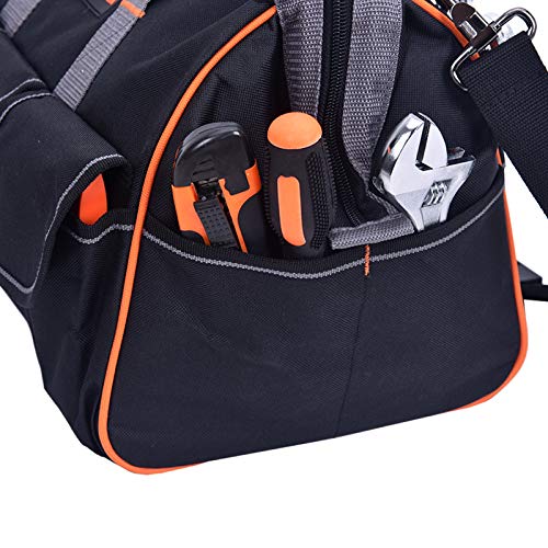 MEIJIA Heavy Duty Waterproof Tool Bag,14-Inch Wide Mouth Canvas Tool Organizer With Adjustable Shoulder Strap 14" Deluxe