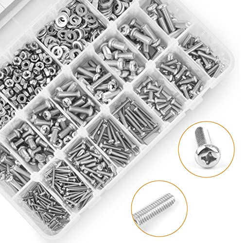 VIGRUE 1148Pcs Metric Phillips Pan Head Screws Bolt Nut Flat Washers M2 M3 M4 M5 M6 Machine Screws Assortment Kit,304 Stainless Steel M2 M3 M4 M5 M6 phillips
