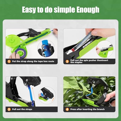 Upgraded Plant Tying Machine Gun, Lightweight Garden Tapener Tool with SK5 Blade for Tomatoes Grapes Cucumbers Vegetables, Includes 12 Rolls Tapes and 1 Box 10000pcs Staples（Green