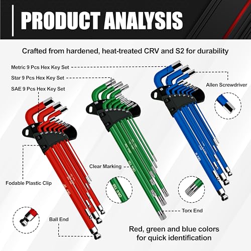 C&T 27-Piece Allen Wrenches Sets, Allen Key Set, SAE, Metric, TORX, CR-V