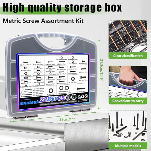 mxuteuk 620PCS M3 Screw Kit+mxuteuk Metric Screw Assortment Kit,M2 M3 M4 M5 Metric Bolts and Nuts Kit