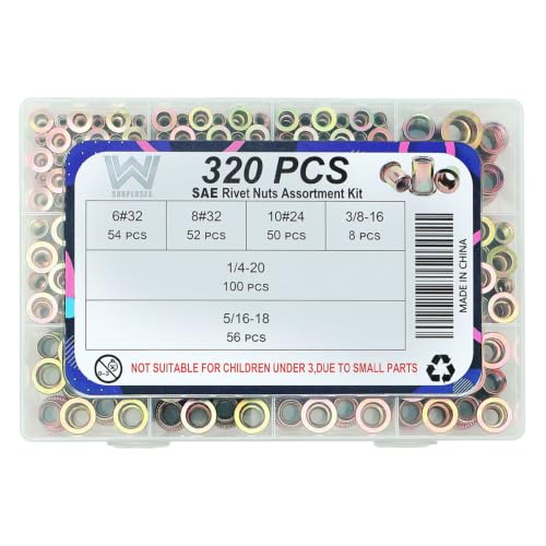 320Pcs SAE Rivet Nut Kit, SAE Nutsert Rivnut Kit,Threaded Inserts for Metal Yellow SAE 320Pcs Kit