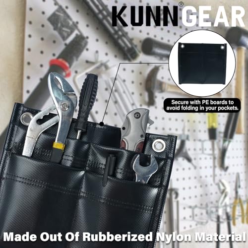 KUNN Firefighter 4-Pocket Tool Pouch Inside Turnout Coat Bunker Pocket Durable Tool Organizer Pocket with 2-Eyelet + Tool Pouch with Belt Clip, Utility Small Tool Organizer with Tape Measure Holder