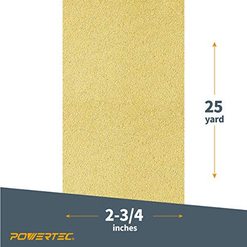 POWERTEC 4RA1108 Longboard Continuous Roll 2-3/4” By 25 Yard Sanding Paper, Gold 180 Grit Aluminum Oxide Abrasive Adhesive Backed Sandpaper for Woodworking 2-3/4x25, 180 Grit