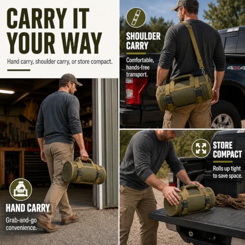 Roll Up Tool Bag, Heavy Duty Portable Organizer for Mechanic, Electrician, and Hobbyist, Green (Military Green-1680D) Military Green-1680D