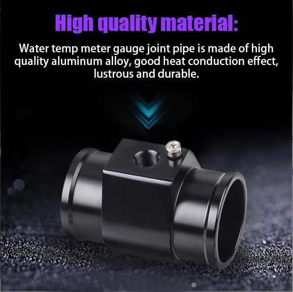 Aluminum Water Temp Joint Pipe Water Temp Meter Temperature Gauge Joint Pipe Radiator Sensor Adaptor Clamps Black 40mm