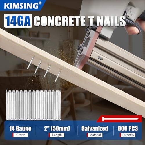 KIMSING 14 Gauge 2-Inch Galvanized Steel Concrete T Nails 800PCS/Box 2" (50 mm)