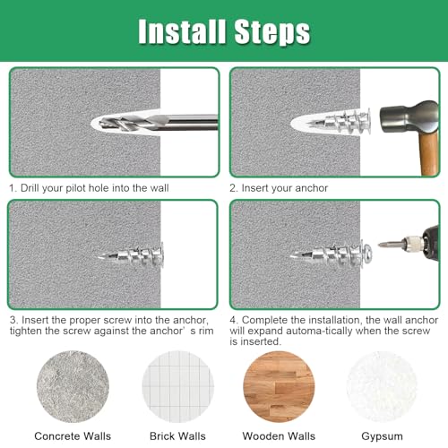 500PCS Zinc Self-Drilling Drywall Anchors with Screws Kit, 250pcs Heavy Duty Metal Wall Anchors and 250pcs #8 x 1'' Screws 500