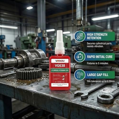 VG638 Retaining Compound, High Strength Cylindrical Adhesive for Bearings, Shafts & Gears - Fills Gaps up to 0.25mm, Restores Worn Parts, Green Anaerobic Glue, 1.69 fl oz VG638 1 Pack