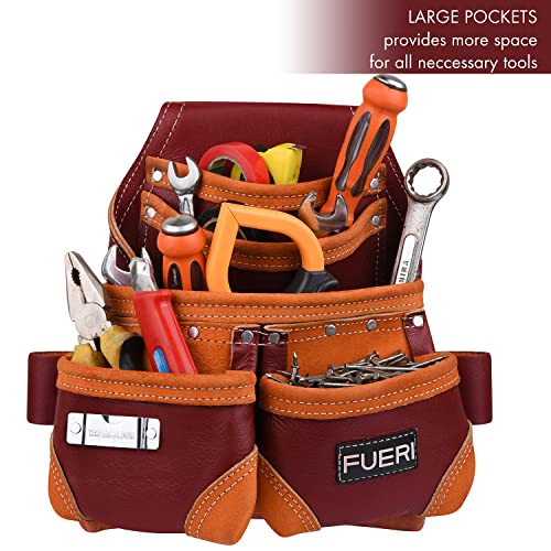 FUERI Leather Tool Pouches Heavy Duty Belts Pouch Bags for Men Construction Carpenter Electrician Framer Women Maroon