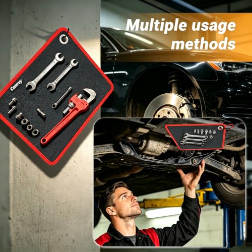 3Pcs Magnetic Tool Mat&Carabiner,Storage Organizer for Auto,Wrench,Screw Red 3-Piece Set with Hooks