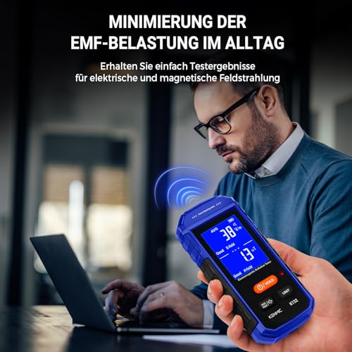 EMF Meter, EF/MF Detector - Blue | Rechargeable EMF meter, portable hand-held electromagnetic fields, digital LCD display