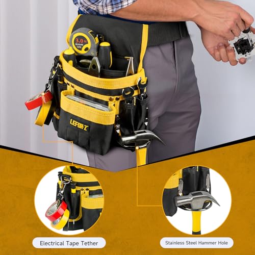 2 in 1 Magnetic Tool Belt Pouch Bag with Drill Holster,14-Pockets Heavy Duty Tool Belts for Men,Work Belts with Impact Holster for Electrician,Carpenter,Construction,Utility Belt,Yellow